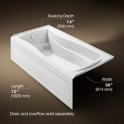 Kohler Mariposa 72'' x 36'' alcove bath, left drain - White - image 3