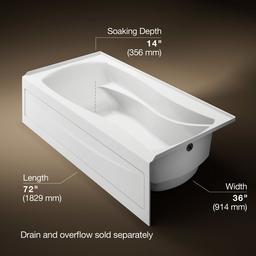 Kohler Mariposa 72'' x 36'' alcove bath, right drain - White - image 3