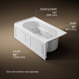 Devonshire 60'' x 32'' alcove heated whirlpool bath, right drain - image 3
