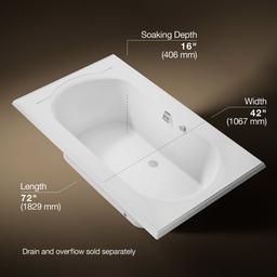 Kohler Memoirs 72'' x 42'' drop-in Heated BubbleMassageE air bath - White - image 3