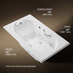 Kohler Memoirs 72'' x 42'' drop-in heated whirlpool bath - White - image 3