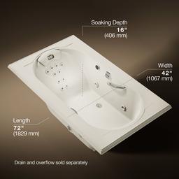 Kohler Memoirs 72'' x 42'' drop-in heated whirlpool bath - Biscuit - image 3