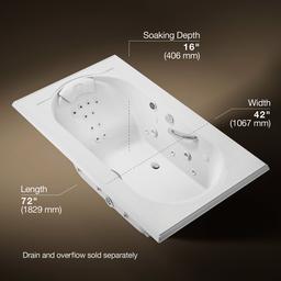 Kohler Memoirs 72'' x 42'' drop-in Effervescence whirlpool bath - White - image 3