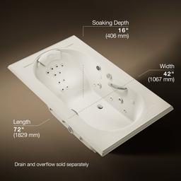 Kohler Memoirs 72'' x 42'' drop-in Effervescence whirlpool bath - Biscuit - image 3