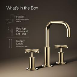 Kohler Purist Widespread bathroom sink faucet with Cross handles, 1.2 gpm - Vibrant French Gold - image 2
