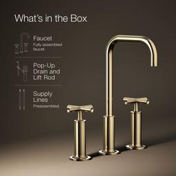 Kohler Purist Widespread bathroom sink faucet with Cross handles, 1.2 gpm - Vibrant French Gold - image 2