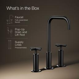 Kohler Purist Widespread bathroom sink faucet with Cross handles, 1.2 gpm - Matte Black - image 2