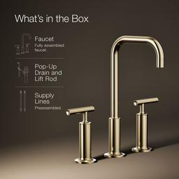 Kohler Purist Widespread bathroom sink faucet with lever handles, 1.2 gpm - Vibrant French Gold - image 1