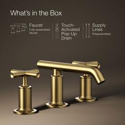 Kohler Purist Widespread bathroom sink faucet with Cross handles, 1.2 gpm - Vibrant Brushed Moderne Brass - image 2