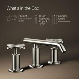 Kohler Purist Widespread bathroom sink faucet with Cross handles, 1.2 gpm - Vibrant Polished Nickel - image 2