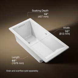 Kohler Underscore 66'' x 32'' drop-in Heated BubbleMassageE air bath - White - image 3