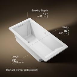 Kohler Underscore 66'' x 32'' drop-in Heated BubbleMassageE air bath with Bask heated surface - White - image 3