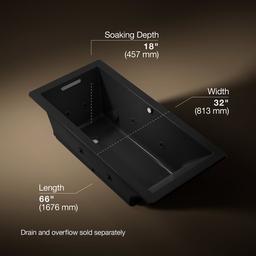 Kohler Underscore 66'' x 32'' drop-in Heated BubbleMassageE air bath with whirlpool - Black - image 3