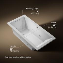 Kohler Underscore 66'' x 32'' drop-in Heated BubbleMassageE air bath with whirlpool - Ice Grey - image 3