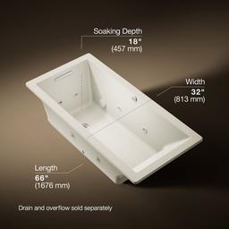 Kohler Underscore 66'' x 32'' drop-in Heated BubbleMassageE air bath with whirlpool - Biscuit - image 3