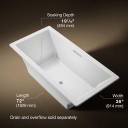 Kohler Underscore 72'' x 36'' drop-in bath with Bask heated surface - White - image 3