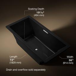 Kohler Underscore 72'' x 36'' drop-in bath with Bask heated surface - Black - image 3