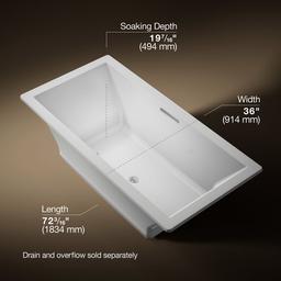 Kohler Underscore 72'' x 36'' drop-in Heated BubbleMassageE air bath - Ice Grey - image 3