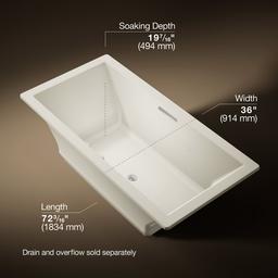 Kohler Underscore 72'' x 36'' drop-in Heated BubbleMassageE air bath with Bask heated surface - Biscuit - image 3