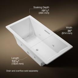 Kohler Underscore 72'' x 36'' drop-in heated whirlpool bath - White - image 3