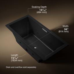 Kohler Underscore 72'' x 36'' drop-in heated whirlpool bath - Black - image 3