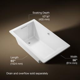 Kohler Underscore 60'' x 36'' drop-in bath with Bask heated surface - White - image 3