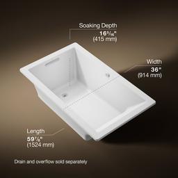Kohler Underscore 60'' x 36'' drop-in Heated BubbleMassageE air bath - White - image 3