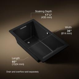 Kohler Underscore 60'' x 36'' drop-in Heated BubbleMassageE air bath with Bask heated surface - Black - image 3