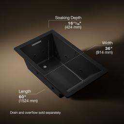 Kohler Underscore 60'' x 36'' drop-in heated whirlpool bath - Black - image 3