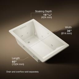 Kohler Underscore 60'' x 36'' drop-in heated whirlpool bath - Biscuit - image 3