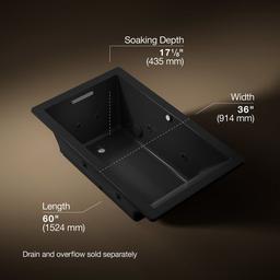 Kohler Underscore 60'' x 36'' drop-in Heated BubbleMassageE air bath with whirlpool - Black - image 3