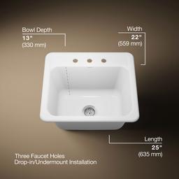 Kohler Glen FallsE 25'' top-/undermount single-bowl utility sink - White - image 3
