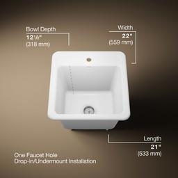 Kohler Park FallsE 21'' top-/undermount single-bowl utility sink - White - image 3