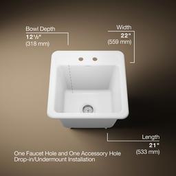 Kohler Park FallsE 21'' top-/undermount single-bowl utility sink - White - image 3