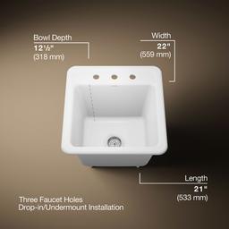 Kohler Park FallsE 21'' top-/undermount single-bowl utility sink - White - image 3