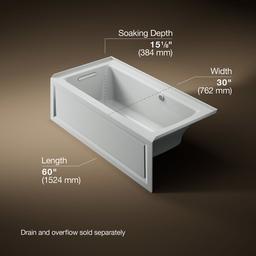 Archer 60'' x 30'' integral apron Heated BubbleMassageE air bath with Bask heated surface and left-hand drain - image 3