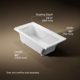 Archer 60'' x 30'' alcove Heated BubbleMassageE air bath, left drain - image 3