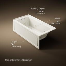 Archer 60'' x 30'' alcove heated whirlpool bath, left drain - image 3