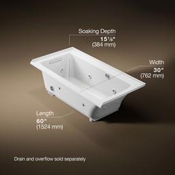 Archer 60'' x 30'' alcove whirlpool bath with Bask heated surface, left drain - image 3