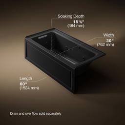 Archer 60'' x 30'' alcove Heated BubbleMassageE air bath and whirlpool, left drain - image 3