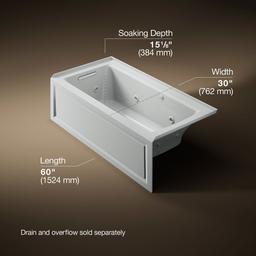 Archer 60'' x 30'' alcove Heated BubbleMassageE air bath and whirlpool, left drain - image 3