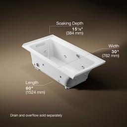 Archer 60'' x 30'' alcove Heated BubbleMassageE air bath and whirlpool, left drain - image 3