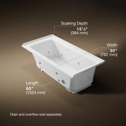 Archer 60'' x 30'' alcove Heated BubbleMassageE air bath and whirlpool, right drain - image 3