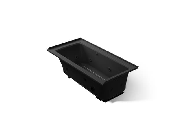 Kohler Archer 60'' x 30'' alcove Heated BubbleMassageE air bath and whirlpool, right drain - Black