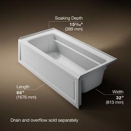Archer 66'' x 32'' alcove bath with Bask heated surface, right drain - image 3