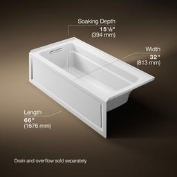 Archer 66'' x 32'' alcove Heated BubbleMassageE air bath, left drain - image 3