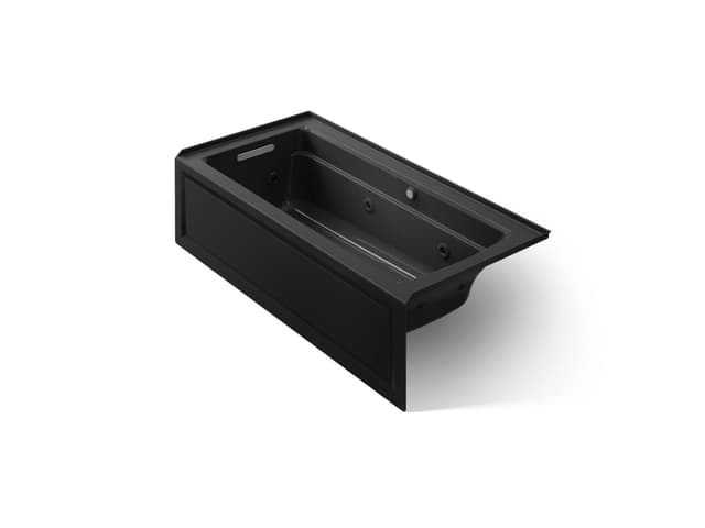 Kohler Archer 66'' x 32'' alcove whirlpool bath with Bask heated surface, left drain - Black