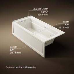 Archer 66'' x 32'' alcove whirlpool bath with Bask heated surface, left drain - image 3