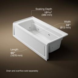 Archer 66'' x 32'' alcove heated whirlpool, right drain - image 3