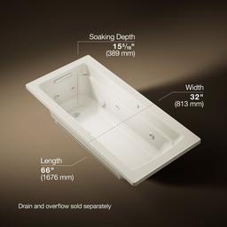 Archer 66'' x 32'' drop-in whirlpool bath with Bask heated surface - image 3